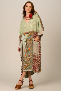 Kaftan Amplo Midi Verde Estampado Patchwork Yacamim J9