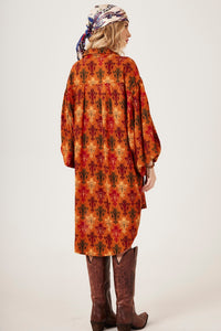 Chemise Ampla Laranja Escuro Estampado Yacamim M9