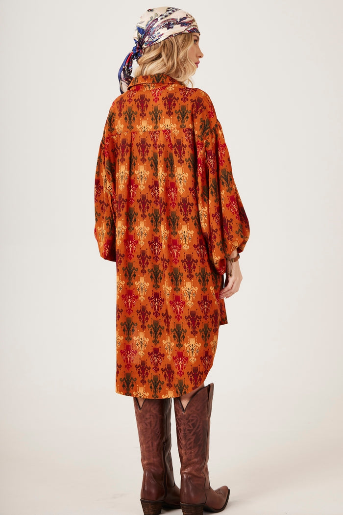 Chemise Ampla Laranja Escuro Estampado Yacamim M9