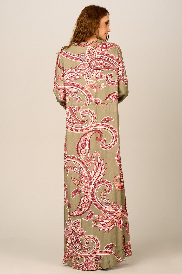 Vestido Longo Verde Estampa Paisley Yacamim D14