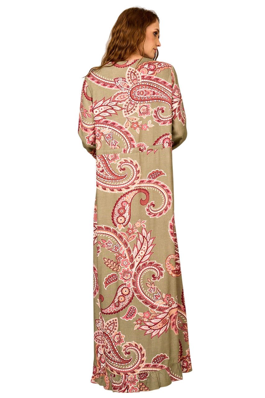 Vestido Longo Verde Estampa Paisley Yacamim D14