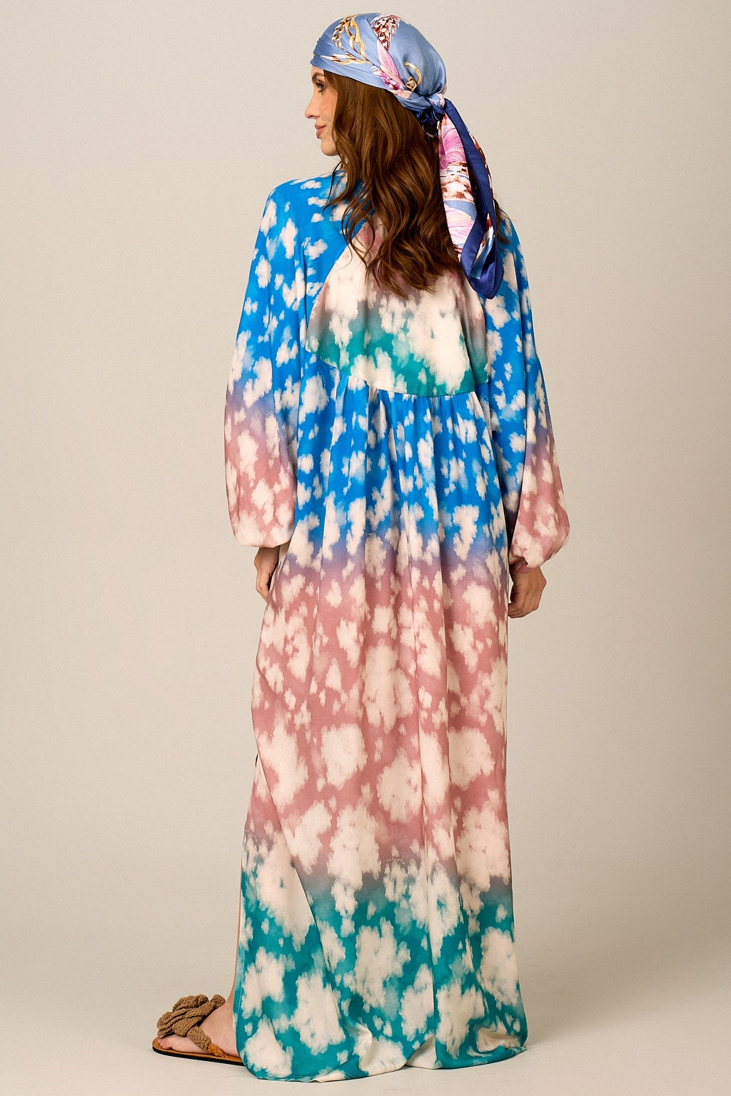 Chemise Longa Ampla Azul Rosê E Verde Degradê Yacamim N5