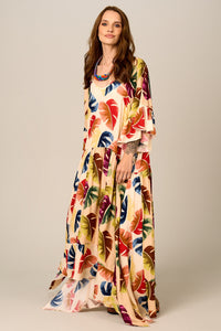 Vestido Midi Amplo Bege Estampa Costela De Adão Yacamim D11