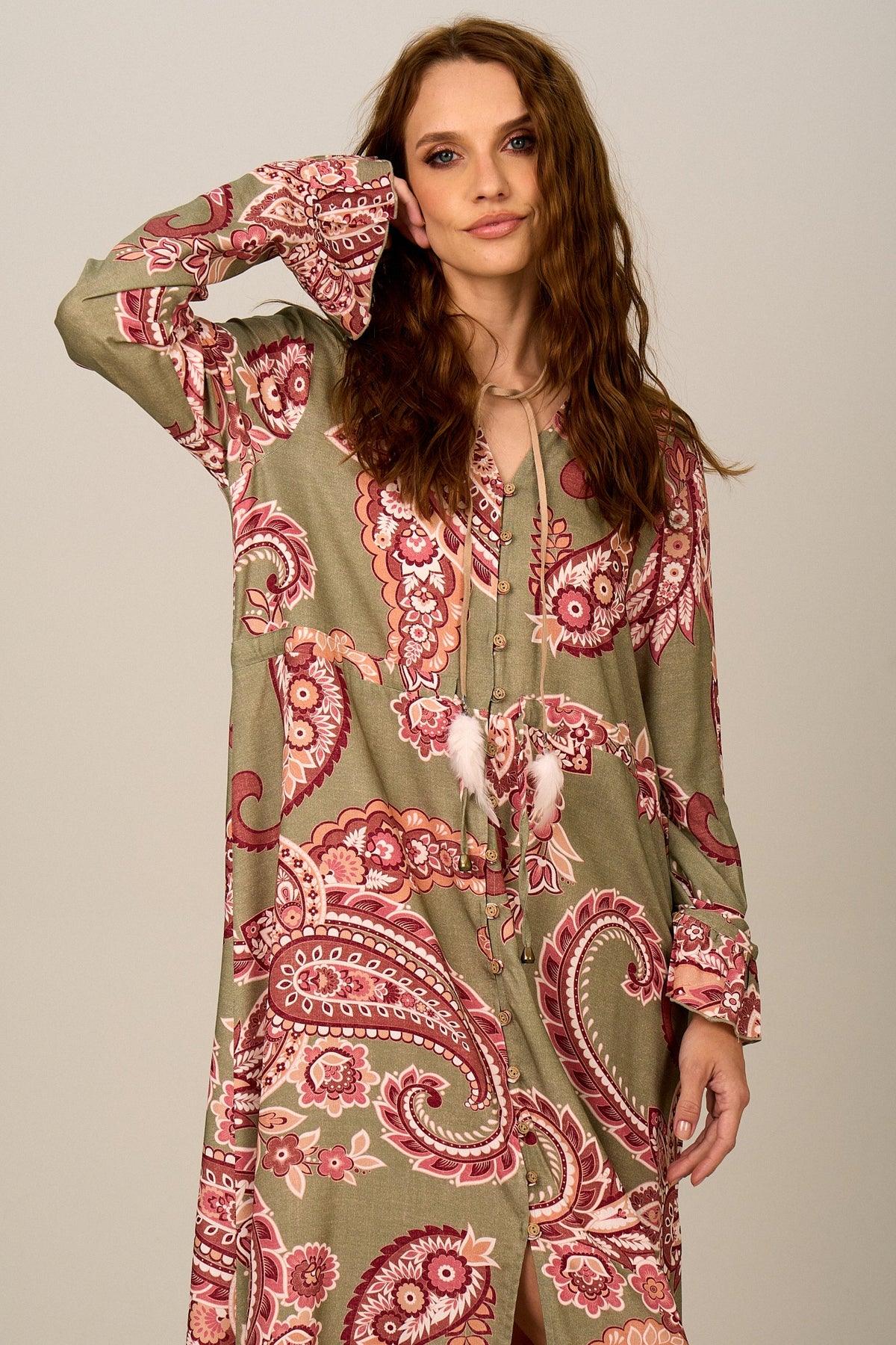 Vestido Longo Verde Estampa Paisley Yacamim D14