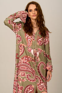 Vestido Longo Verde Estampa Paisley Yacamim D14