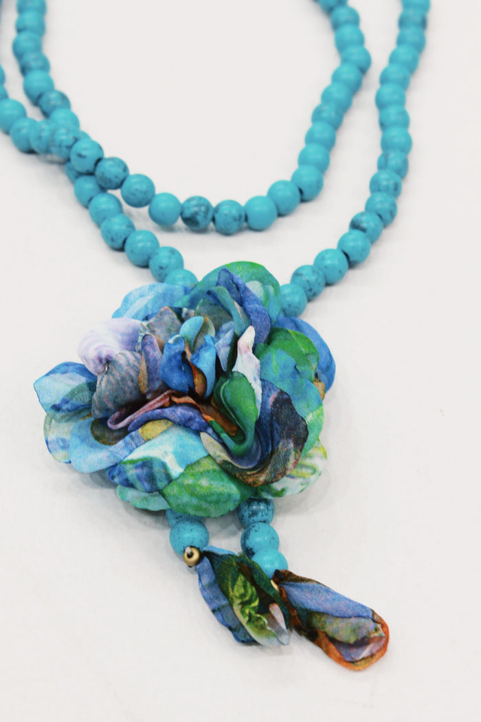 Colar Ave Maria Com Flor Verde Turquesa Yacamim #595