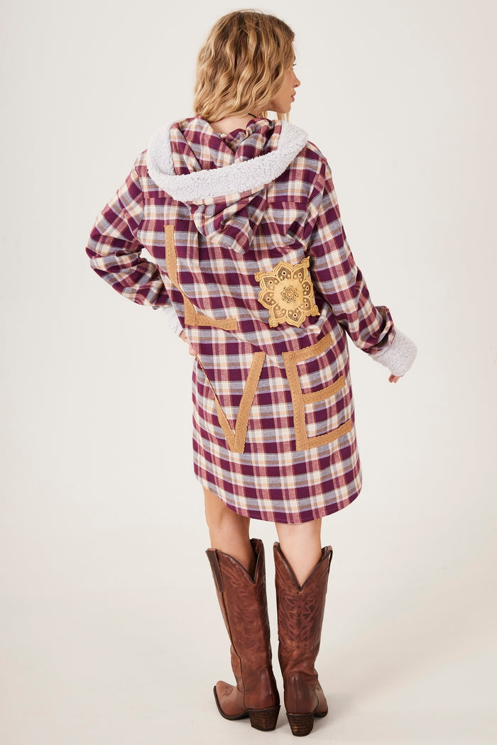 Casaco Com Capuz Xadrez Com Bordado Love Yacamim K6