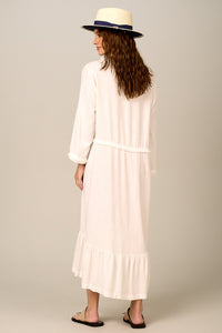 Vestido Midi De Viscolinho Off White Yacamim C1