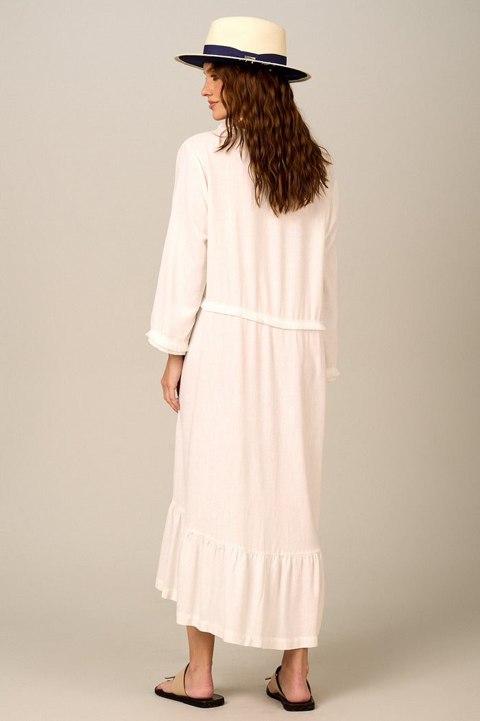Vestido Midi De Viscolinho Off White Yacamim C1