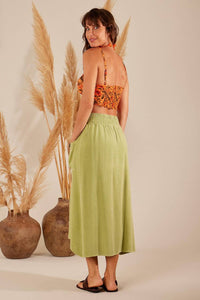 Saia Midi Com Elástico No Cós Verde Yacamim H3