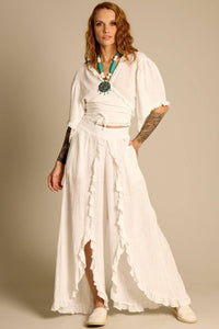 Calça De Cintura Alta Com Babadinhos Branco Yacamim A31