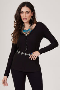 Blusa Básica Canelada Preta Yacamim B15