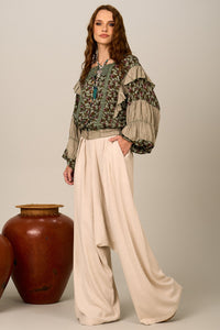 Calça Saruel De Linho Bege Nature Yacamim I5