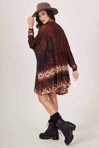 Bata Ampla Marrom Estampa De Cavalo Com Pedrinhas Yacamim S9