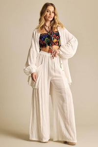 Calça Pantalona Com Elástico No Cós Branco Yacamim A3