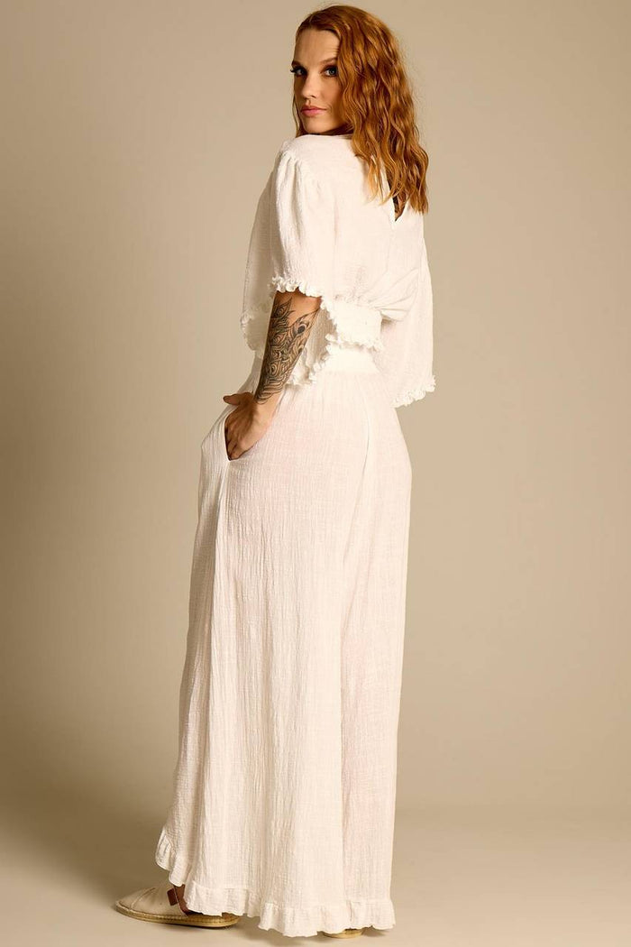 Calça De Cintura Alta Com Babadinhos Branco Yacamim A31