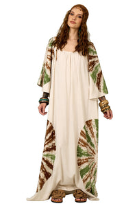 Vestido Longo Bege Estampa De Mandalas Yacamim E12