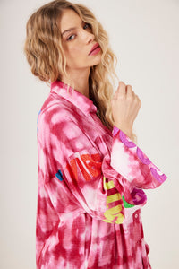 Chemise Ampla Estampa Love Rosa Tie Dye Yacamim L4