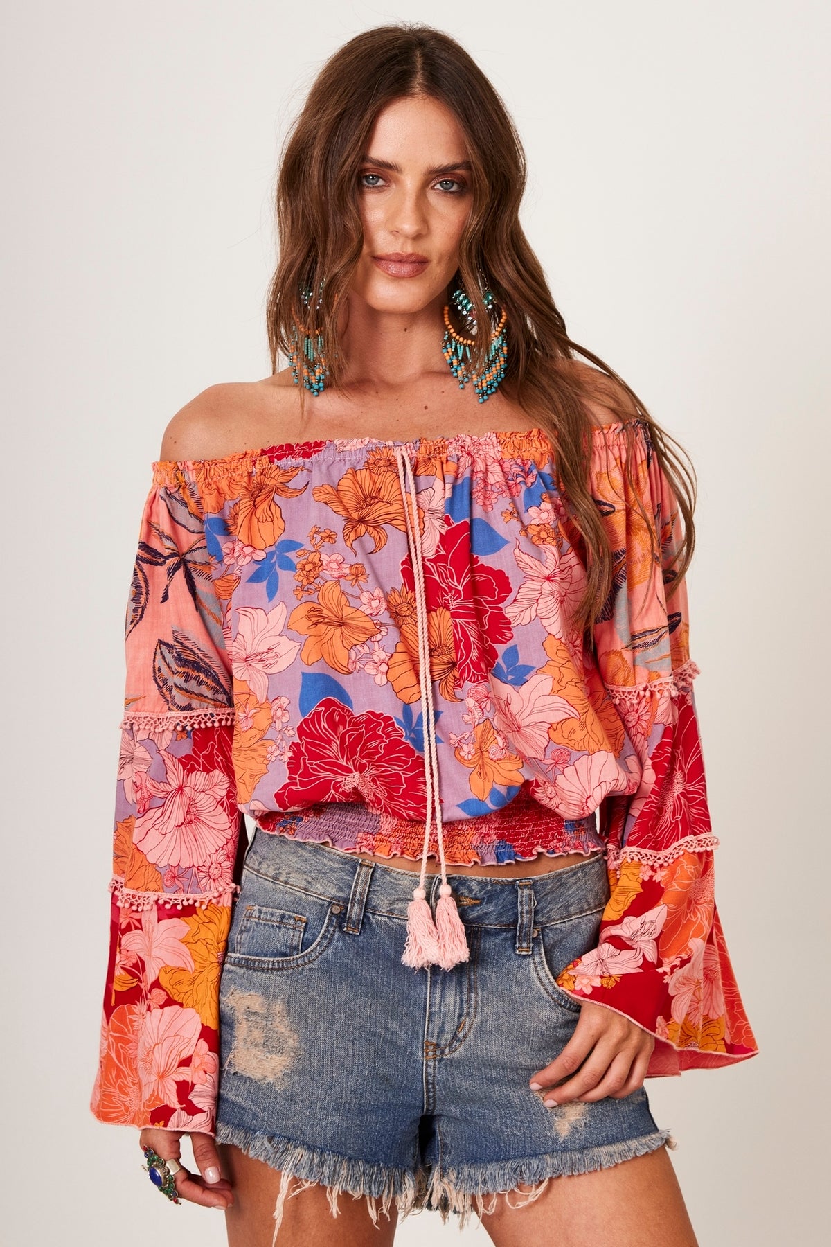 Bata Ciganinha Com Mangas Flare Rosa Patchwork Yacamim B8