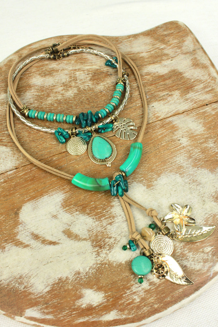 Colar Artesanal Com Pingentes De Pedras Yacamim #357