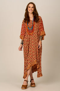 Kaftan Midi Amplo Com Pontas Laranja Patchwork Yacamim J8