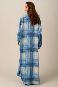 Chemise Longa De Algodão Azul Estampa Xadrez Yacamim M10