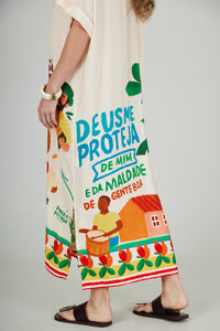 Chemise Midi Bege Estampado Coleção Bahêa Yacamim R4