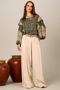 Calça Saruel De Linho Bege Nature Yacamim I5