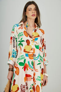 Chemise Midi Bege Estampado Coleção Bahêa Yacamim R10