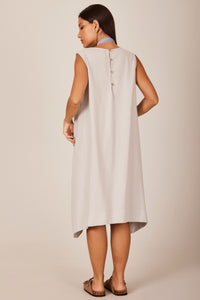 Vestido Curto De Linho Regata Cinza Claro Yacamim C25 liso