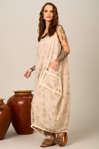 Vestido Regata Midi Amplo Bege Nature Yacamim D23