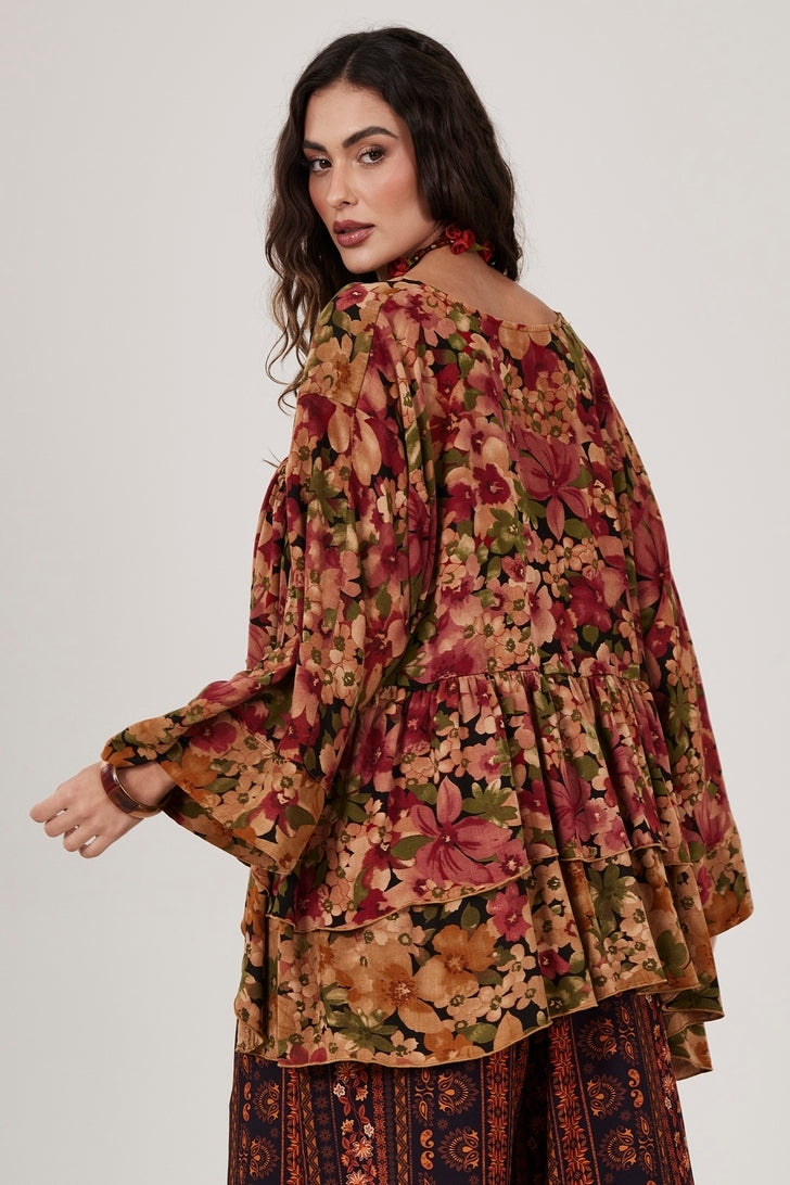 Bata Ampla Alongada Marrom Claro Patchwork Yacamim B20 Mex