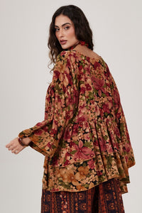 Bata Ampla Alongada Marrom Claro Patchwork Yacamim B20 Mex