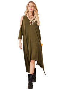 Vestido Curto Com Pontas Laterais Verde Musgo Yacamim E6 Liso