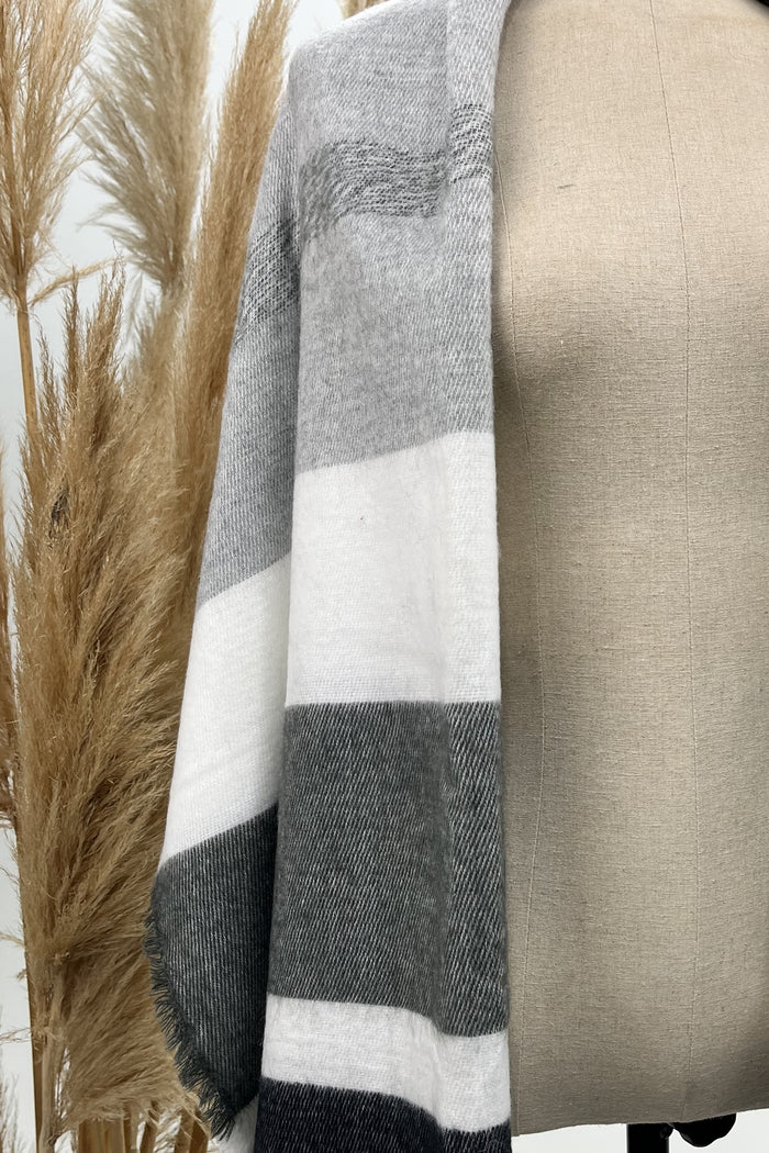 Cachecol Manta De Lã Cinza Listrada Yacamim #258