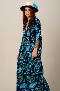 Macacão Longo Pantalona Preto Estampa Paisley Yacamim O5