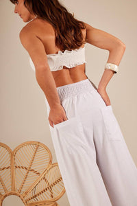 Calça Pantalona De Linho Branco Yacamim H2 liso