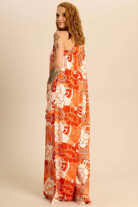 Macacão Longo Pantalona Um Ombro Só Laranja Estampa Paisley Yacamim O4