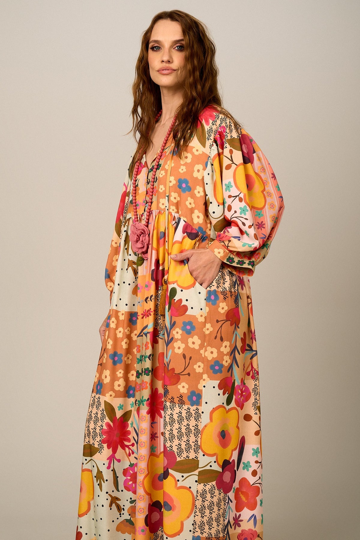 Vestido Midi Amplo Estampado Yacamim D25