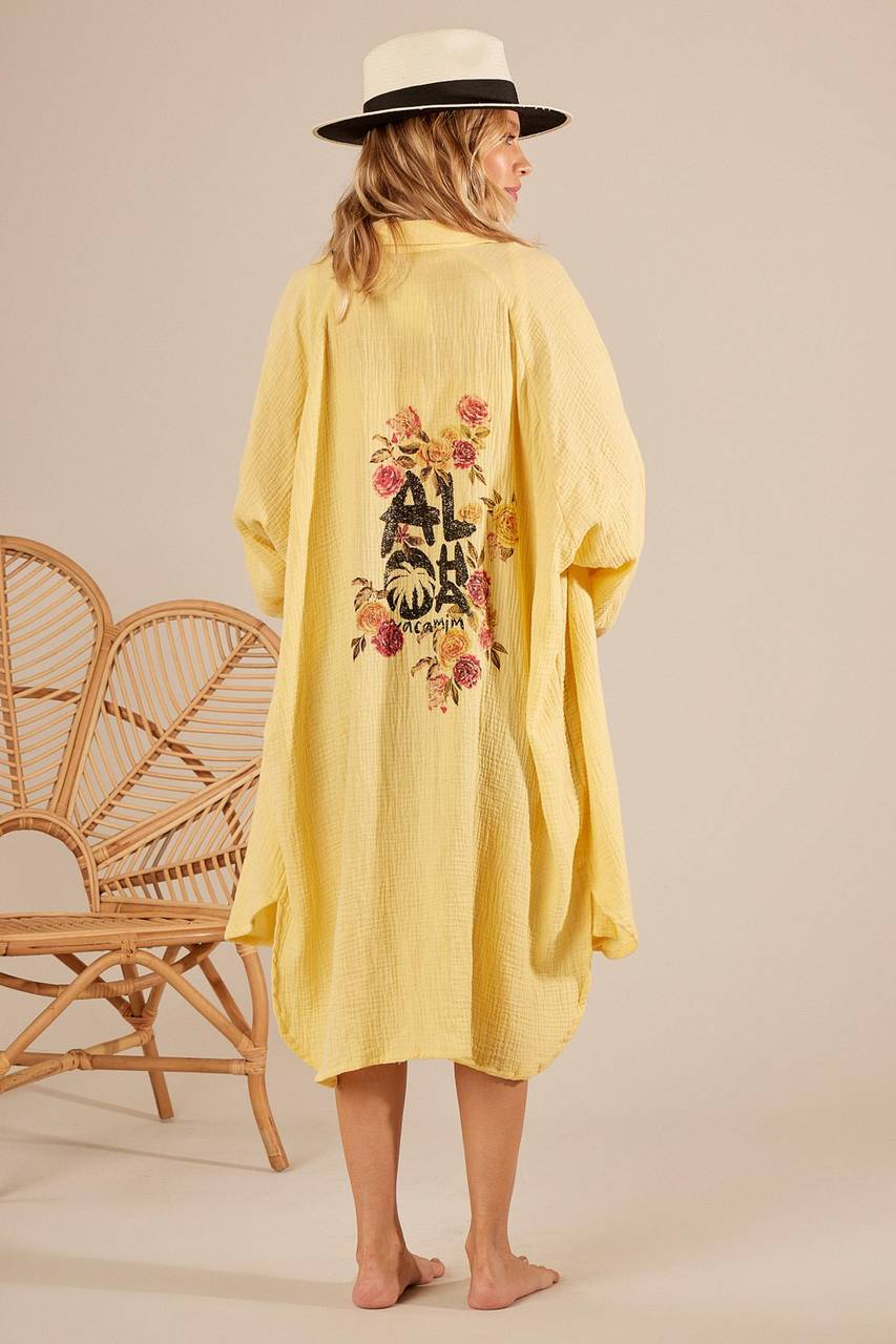 Chemise Amplo Com Estampa Exclusiva Nas Costas Amarelo Yacamim M4