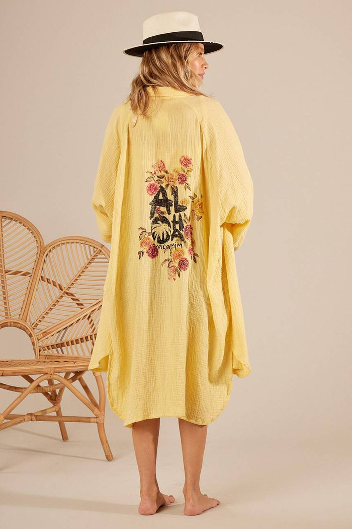 Chemise Amplo Com Estampa Exclusiva Nas Costas Amarelo Yacamim M4