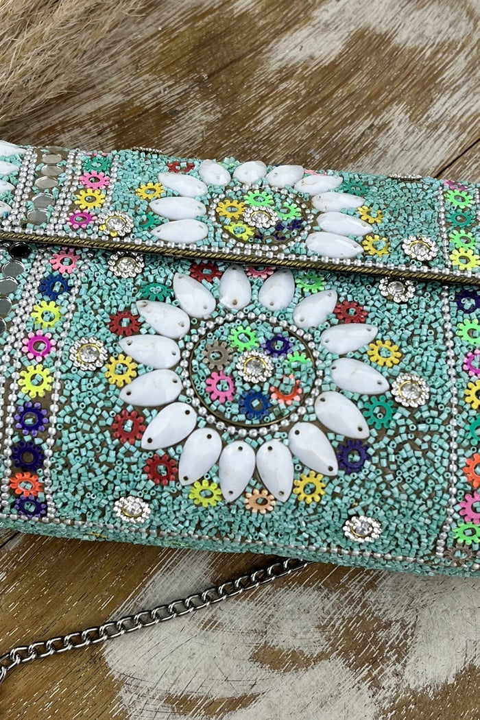 Bolsa De Mão Artesanal Mosaico Verde Yacamim #186