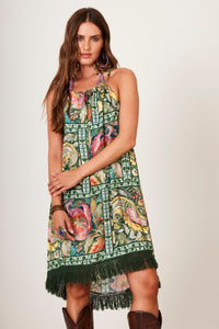 Vestido Curto Mullet Verde Estampa Geométrica Yacamim C8