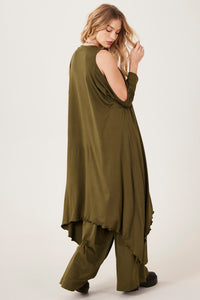 Calça Saruel Pantalona Verde Musgo Yacamim I8 Liso