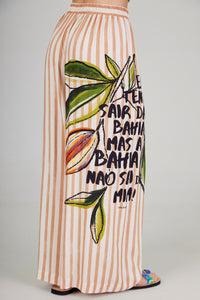 Calça Pantalona Marrom Claro Estampado Coleção Bahêa Yacamim Q9
