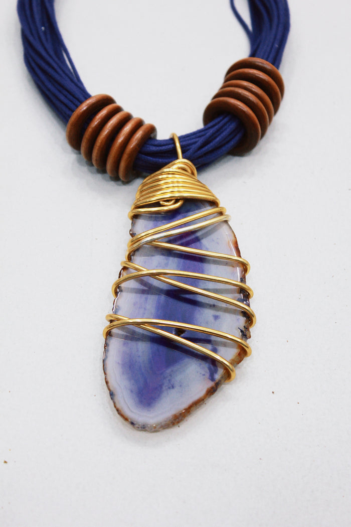 Colar Artesanal Com Pedra Ágata Yacamim #536