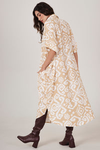 Chemise Midi Botões Mostarda Estampado Yacamim L6