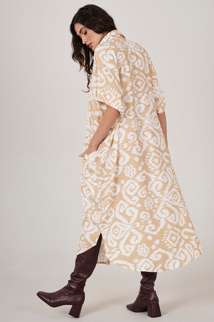 Chemise Midi Botões Mostarda Estampado Yacamim L6