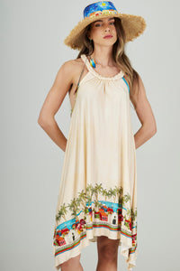 Vestido Curto Nadador Bege Estampado Coleção Bahêa Yacamim R8