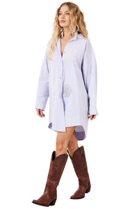 Camisa Ampla Com Bordado Exclusivo Love Azul Pastel Yacamim A19